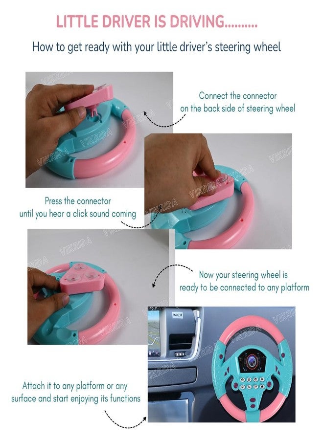 VikriDA Pretend Adventure Steering Wheel for Kids | Early Education Driving Toy with Light Music (Pink) - Image 4